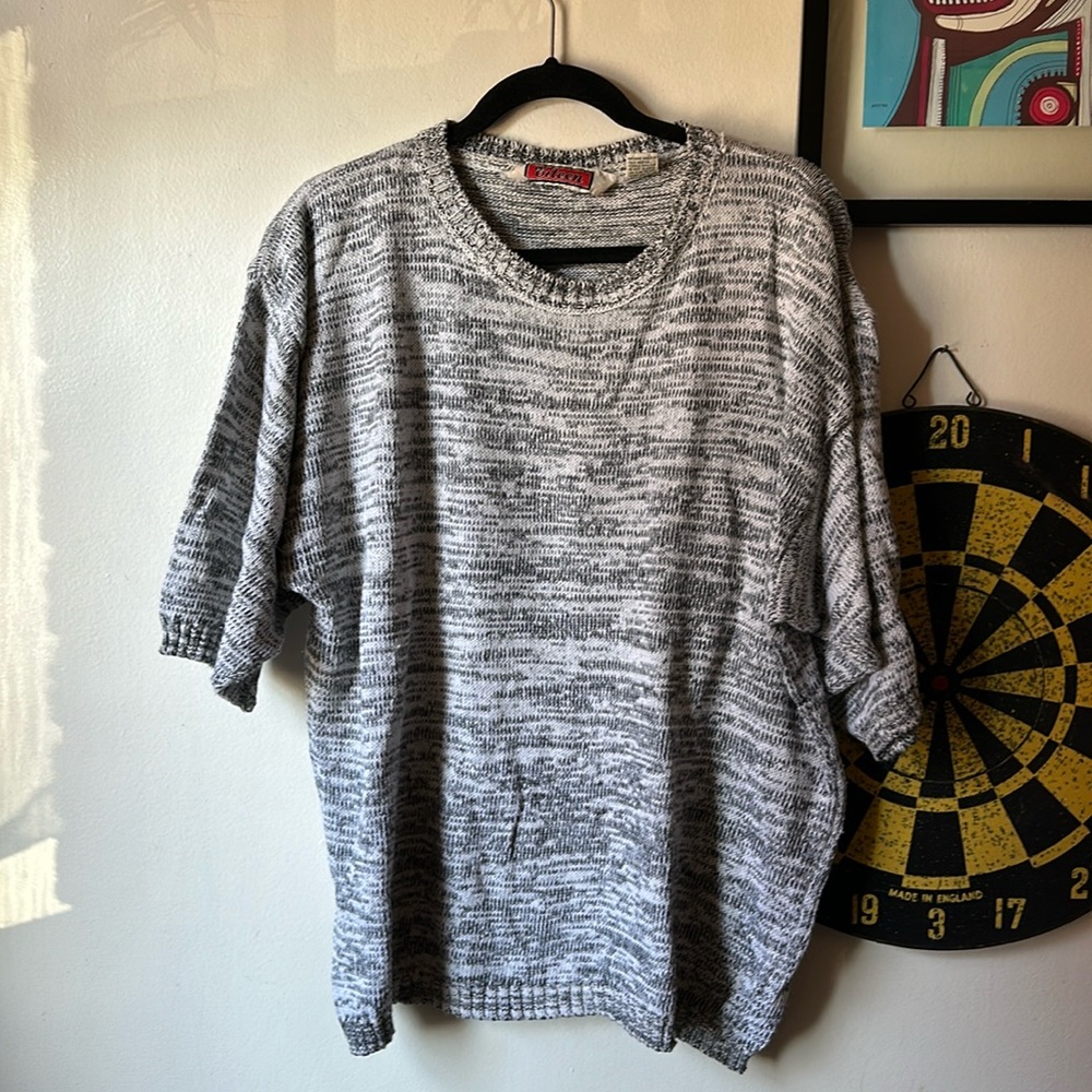 Grey and White Short sleeve Sweater